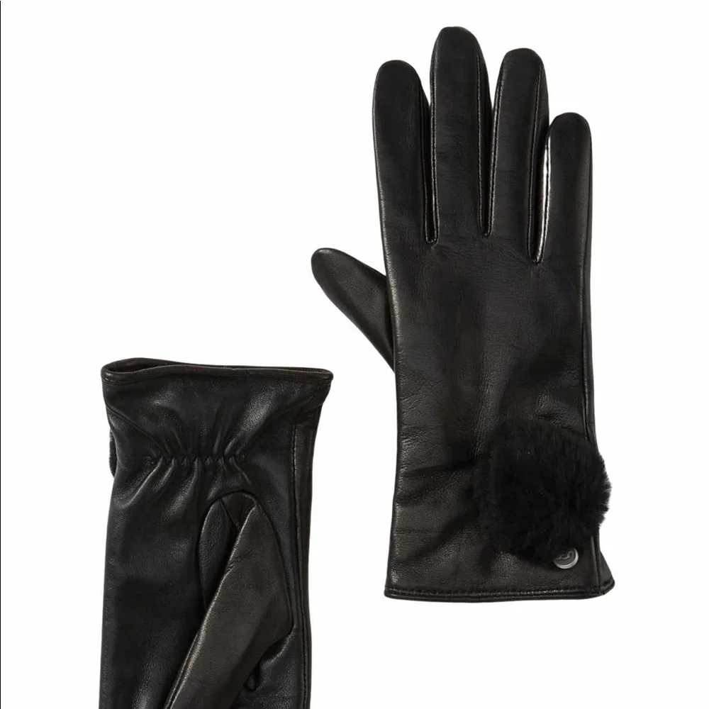 UGG genuine dyed shearling Pom Pom leather gloves